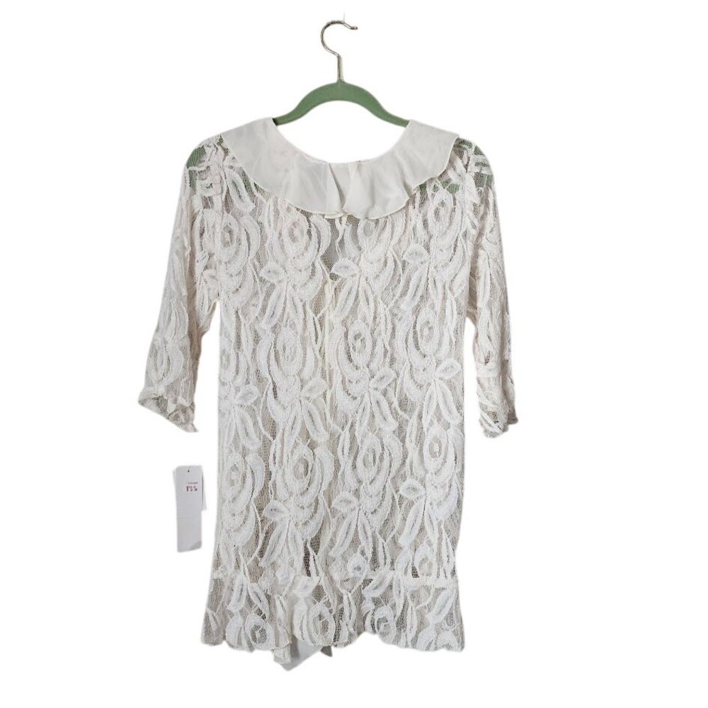 JODY CALIFORNIA Lace Ruffle Cardigan Sheer Tie Front Top White M NEW - Picture 2 of 10